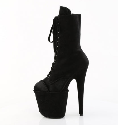 8" Heel, 4" PF Velvet Lace-Up Front Ankle Boot (Pleaser FLAM1045VEL/B/M)