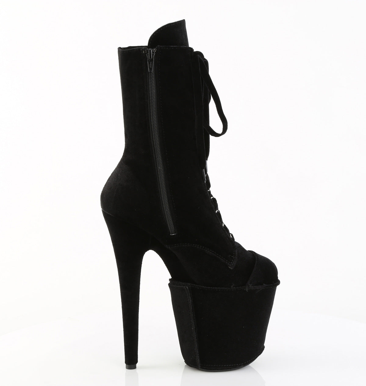 8" Heel, 4" PF Velvet Lace-Up Front Ankle Boot (Pleaser FLAM1045VEL/B/M)