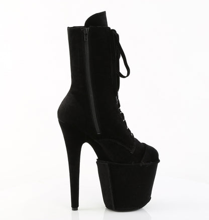 8" Heel, 4" PF Velvet Lace-Up Front Ankle Boot (Pleaser FLAM1045VEL/B/M)