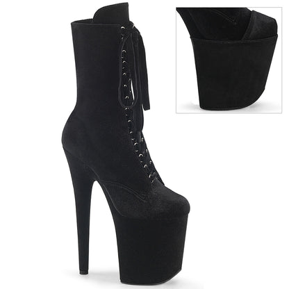 8" Heel, 4" PF Velvet Lace-Up Front Ankle Boot (Pleaser FLAM1045VEL/B/M)