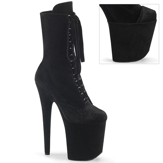 8" Heel, 4" PF Velvet Lace-Up Front Ankle Boot (Pleaser FLAM1045VEL/B/M)