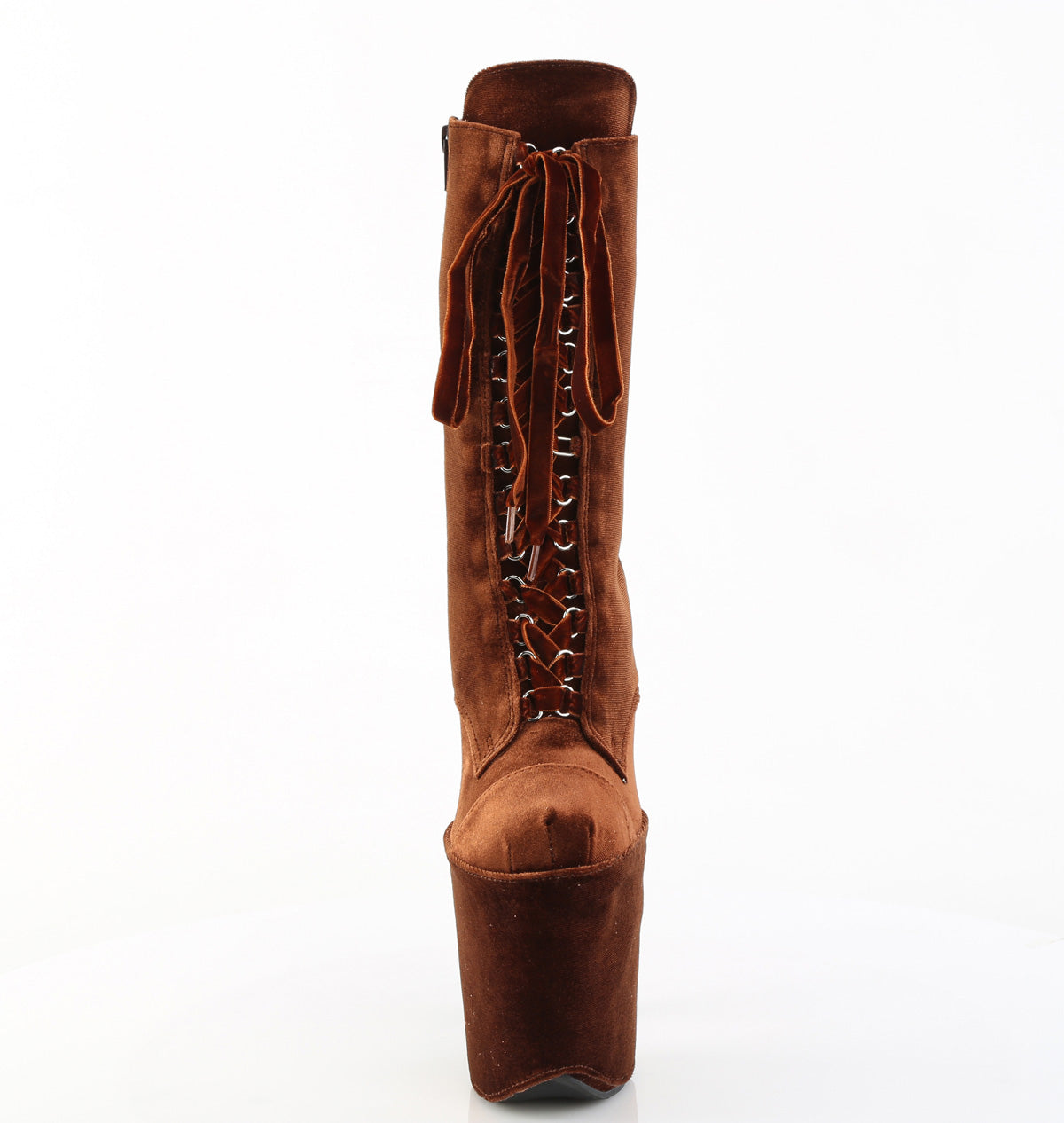 8" Heel, 4" PF Velvet Lace-Up Front Ankle Boot (Pleaser FLAM1045VEL/B/M)