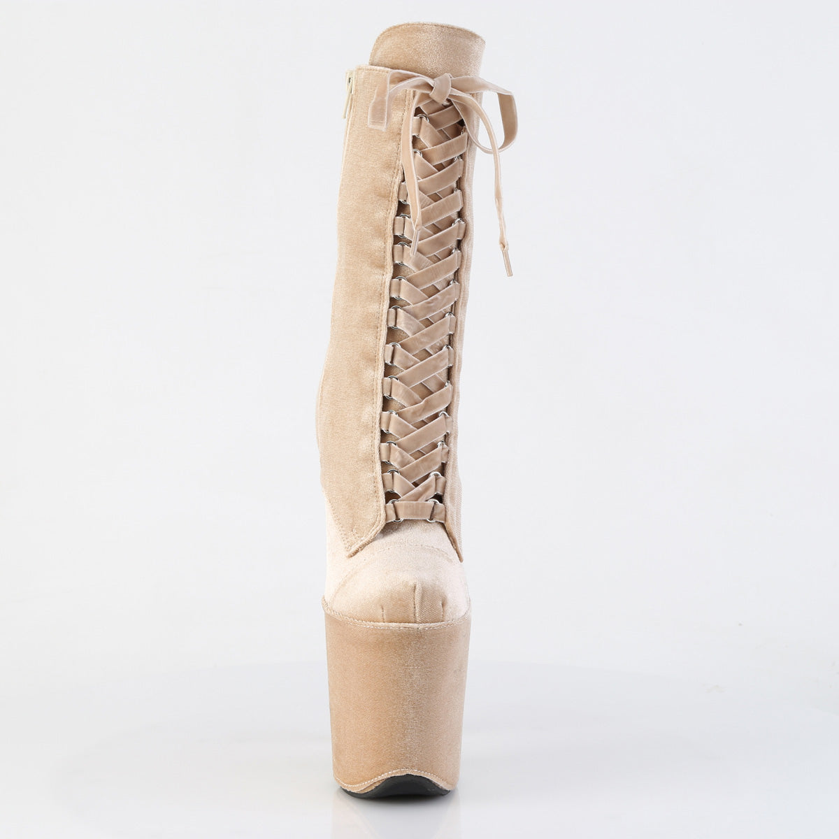 8" Heel, 4" PF Velvet Lace-Up Front Ankle Boot (Pleaser FLAM1045VEL/B/M)
