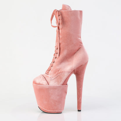 8" Heel, 4" PF Velvet Lace-Up Front Ankle Boot (Pleaser FLAM1045VEL/B/M)