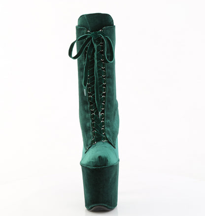 8" Heel, 4" PF Velvet Lace-Up Front Ankle Boot (Pleaser FLAM1045VEL/B/M)