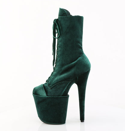 8" Heel, 4" PF Velvet Lace-Up Front Ankle Boot (Pleaser FLAM1045VEL/B/M)