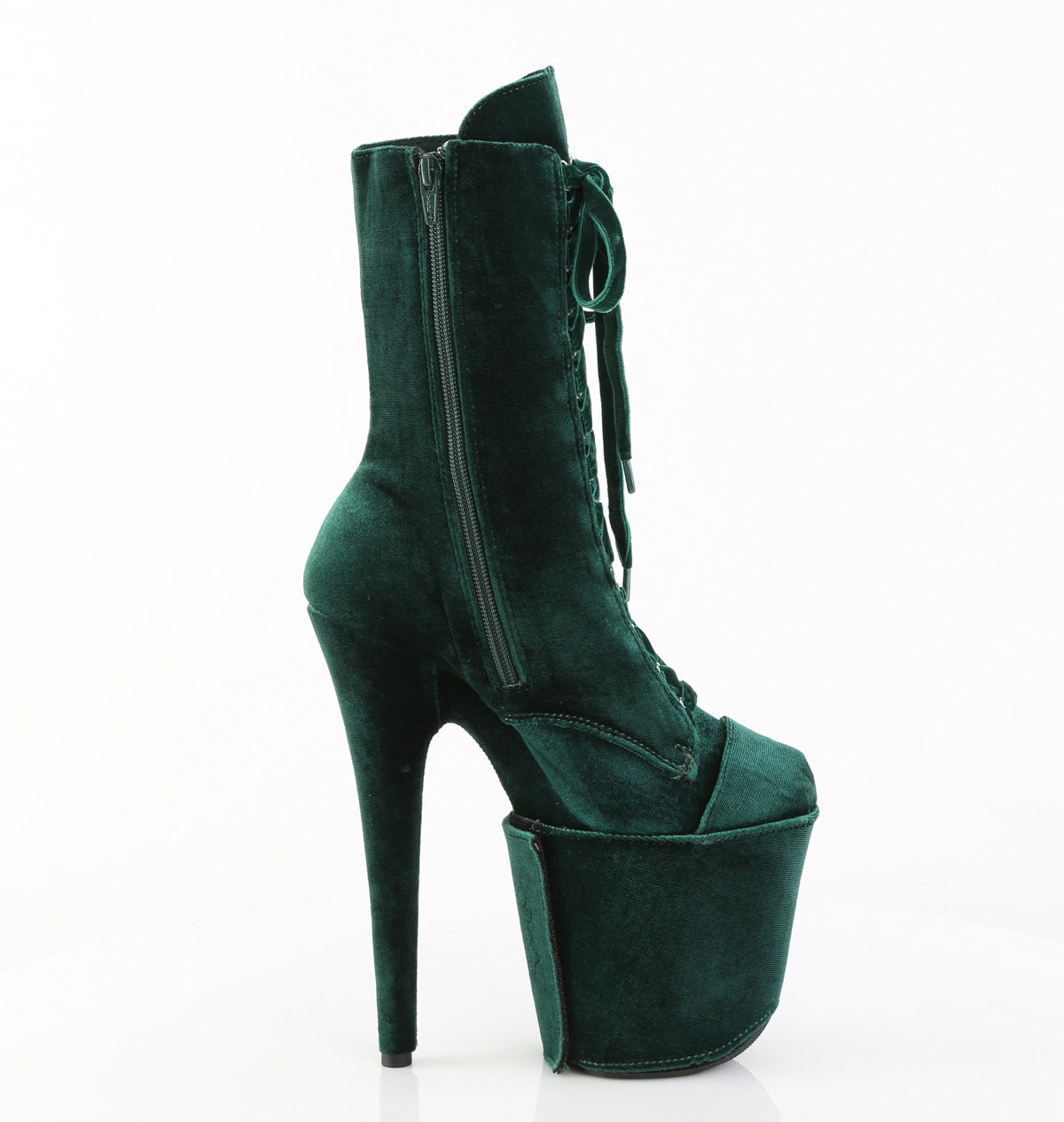 8" Heel, 4" PF Velvet Lace-Up Front Ankle Boot (Pleaser FLAM1045VEL/B/M)