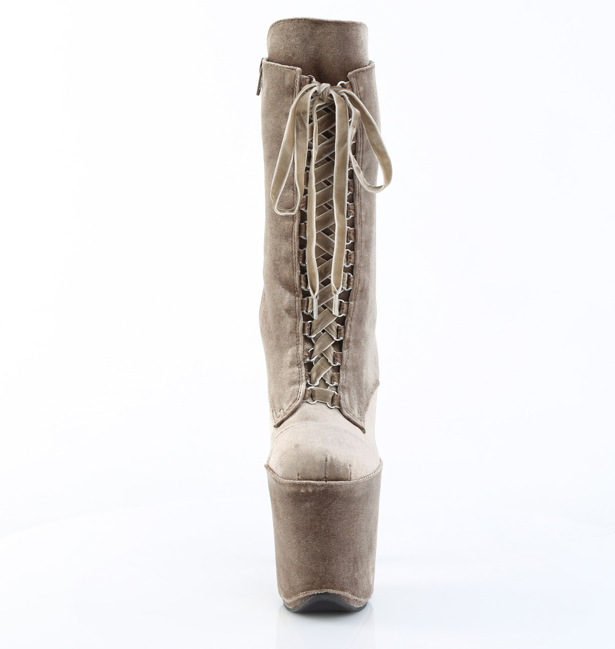 8" Heel, 4" PF Velvet Lace-Up Front Ankle Boot (Pleaser FLAM1045VEL/B/M)