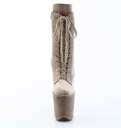 8" Heel, 4" PF Velvet Lace-Up Front Ankle Boot (Pleaser FLAM1045VEL/B/M)