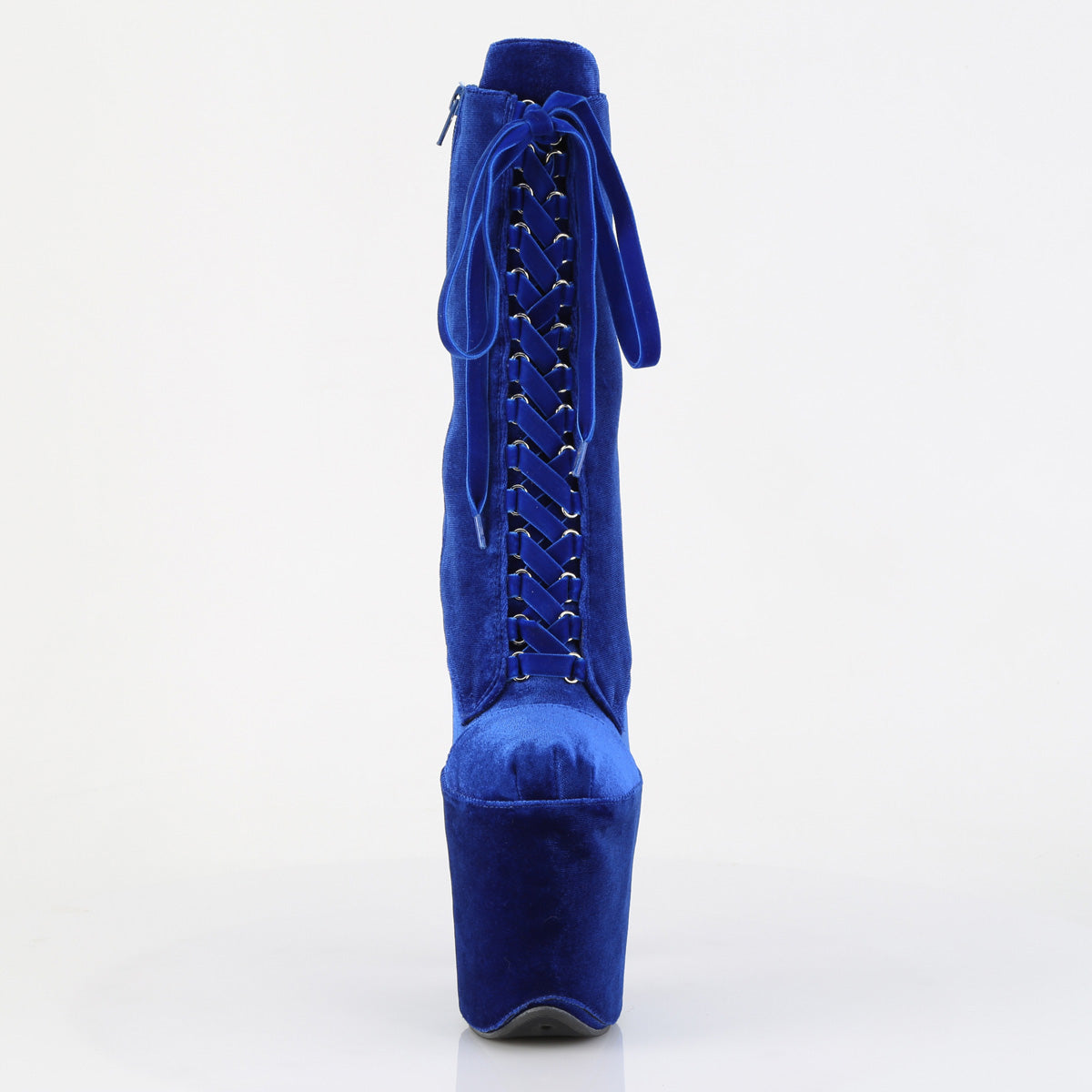 8" Heel, 4" PF Velvet Lace-Up Front Ankle Boot (Pleaser FLAM1045VEL/B/M)