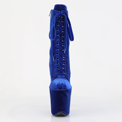 8" Heel, 4" PF Velvet Lace-Up Front Ankle Boot (Pleaser FLAM1045VEL/B/M)