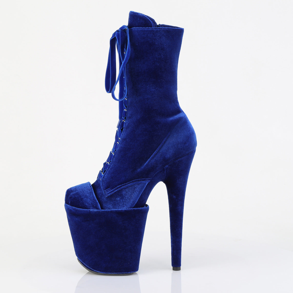 8" Heel, 4" PF Velvet Lace-Up Front Ankle Boot (Pleaser FLAM1045VEL/B/M)