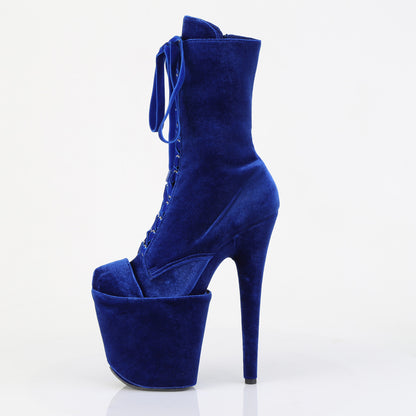 8" Heel, 4" PF Velvet Lace-Up Front Ankle Boot (Pleaser FLAM1045VEL/B/M)