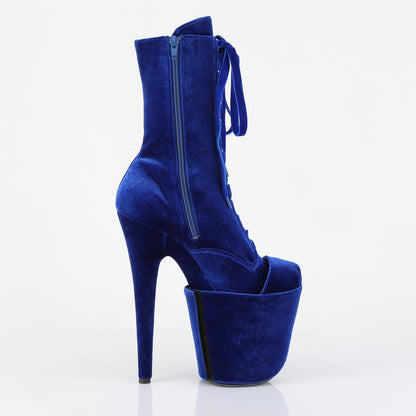 8" Heel, 4" PF Velvet Lace-Up Front Ankle Boot (Pleaser FLAM1045VEL/B/M)