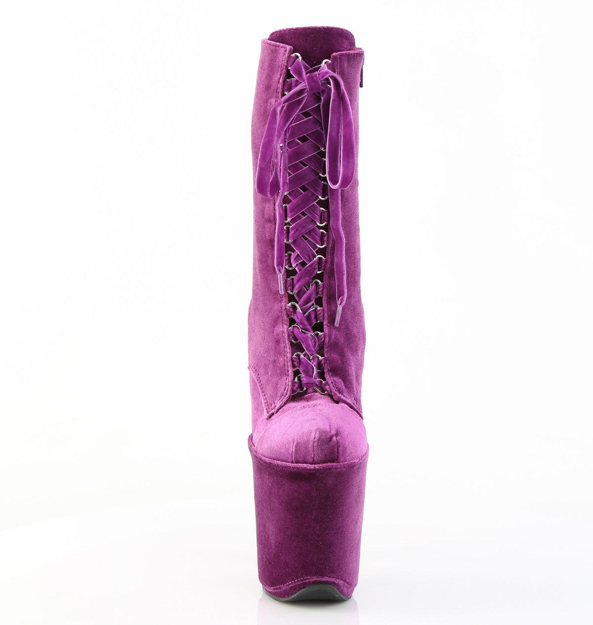 8" Heel, 4" PF Velvet Lace-Up Front Ankle Boot (Pleaser FLAM1045VEL/B/M)