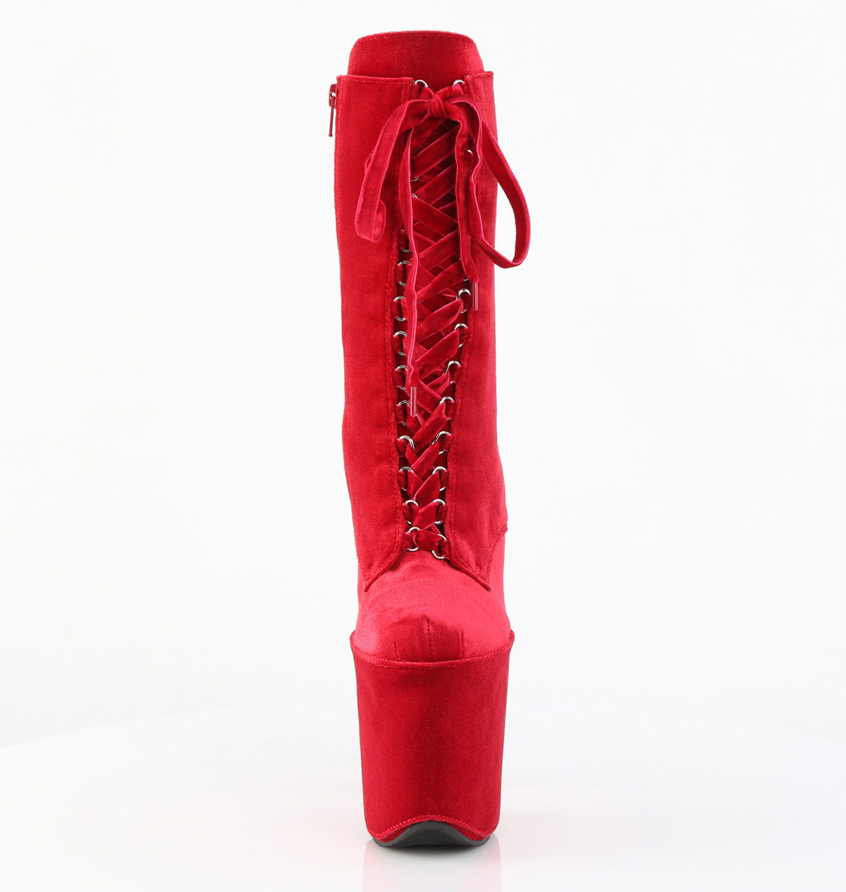 8" Heel, 4" PF Velvet Lace-Up Front Ankle Boot (Pleaser FLAM1045VEL/B/M)