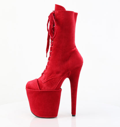 8" Heel, 4" PF Velvet Lace-Up Front Ankle Boot (Pleaser FLAM1045VEL/B/M)