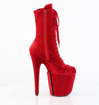 8" Heel, 4" PF Velvet Lace-Up Front Ankle Boot (Pleaser FLAM1045VEL/B/M)