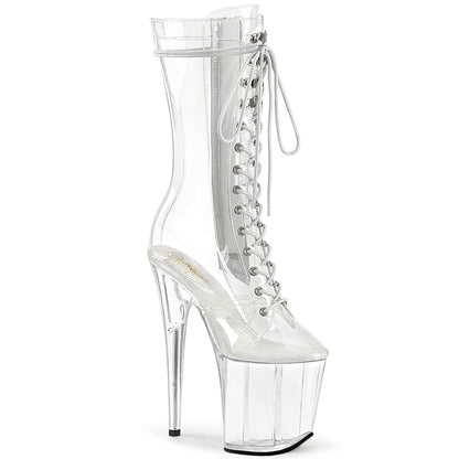 *8" Heel, 4" PF Lace-Up Front Mid Calf Boot, Side Zip (Pleaser FLAM1050C/C/M)