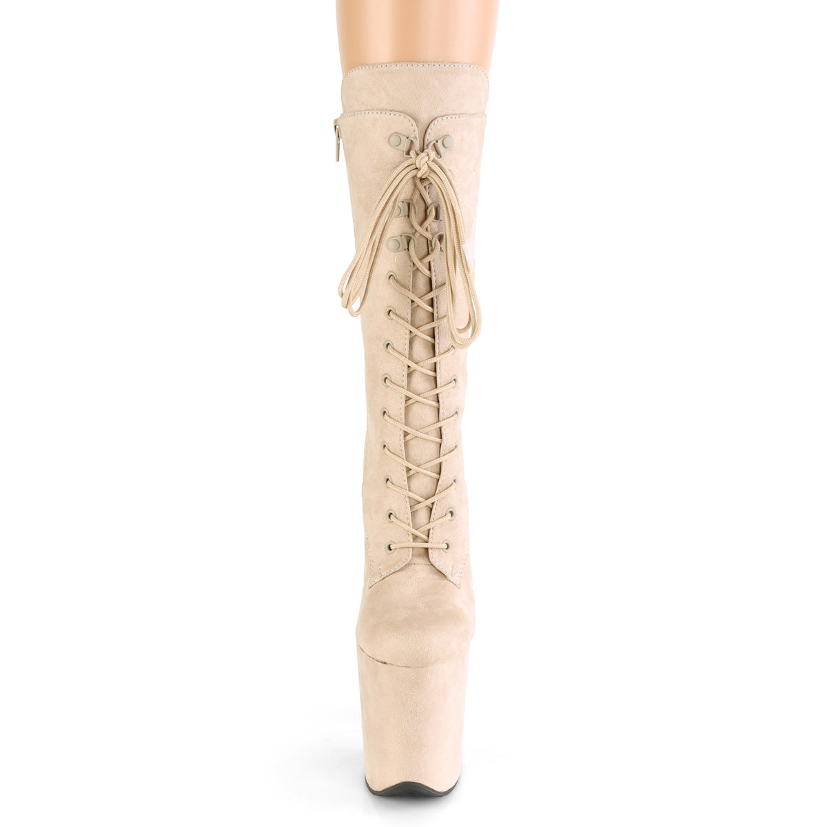 8" Heel, 4" PF Lace-Up Front Mid Calf Boot, Side Zip (Pleaser FLAM1050FS/BEFS/M)