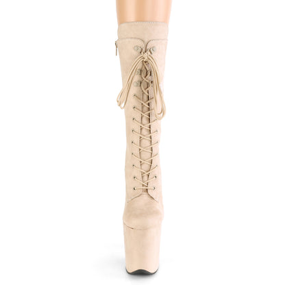 8" Heel, 4" PF Lace-Up Front Mid Calf Boot, Side Zip (Pleaser FLAM1050FS/BEFS/M)
