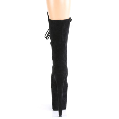 8" Heel, 4" PF Lace-Up Front Mid Calf Boot, Side Zip (Pleaser FLAM1050FS/BEFS/M)