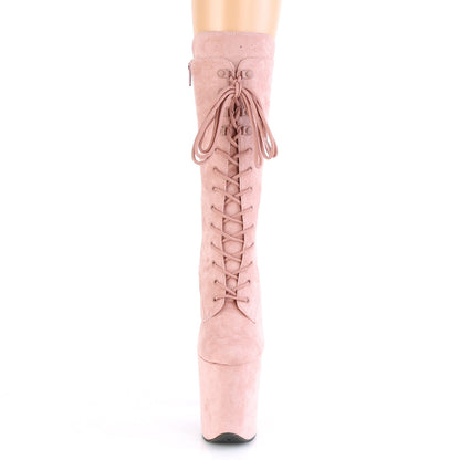 8" Heel, 4" PF Lace-Up Front Mid Calf Boot, Side Zip (Pleaser FLAM1050FS/BEFS/M)