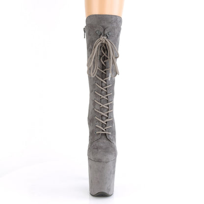 8" Heel, 4" PF Lace-Up Front Mid Calf Boot, Side Zip (Pleaser FLAM1050FS/BEFS/M)