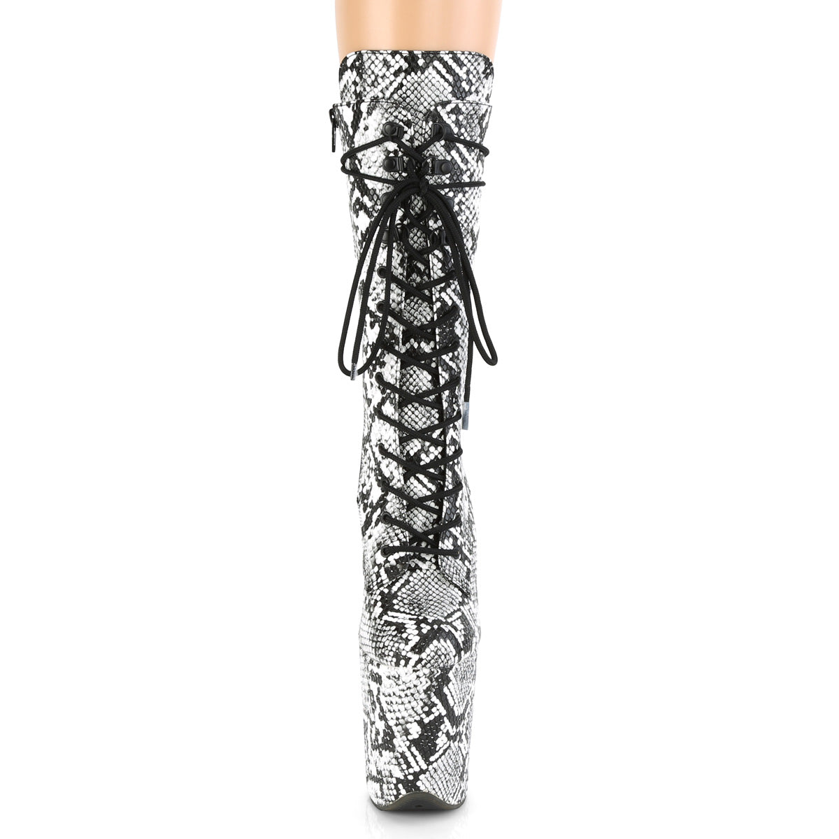 8" Heel, 4" PF Lace-Up Front Mid Calf Boot, Side Zip (Pleaser FLAM1050SP/B-WSP/M)