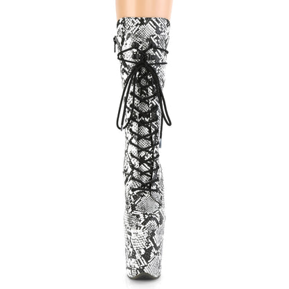 8" Heel, 4" PF Lace-Up Front Mid Calf Boot, Side Zip (Pleaser FLAM1050SP/B-WSP/M)