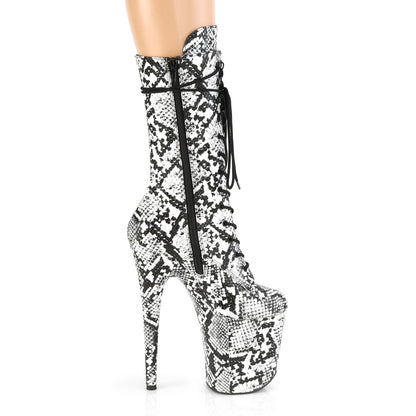 8" Heel, 4" PF Lace-Up Front Mid Calf Boot, Side Zip (Pleaser FLAM1050SP/B-WSP/M)