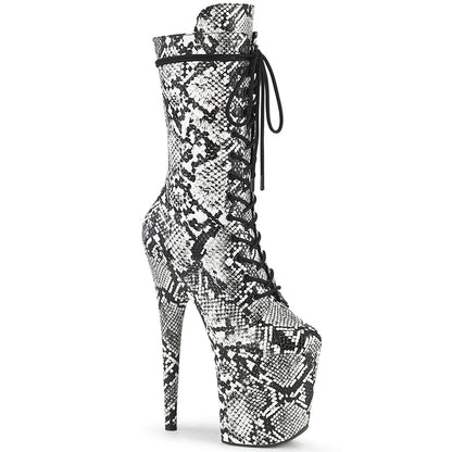 8" Heel, 4" PF Lace-Up Front Mid Calf Boot, Side Zip (Pleaser FLAM1050SP/B-WSP/M)
