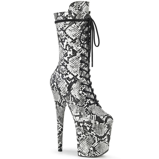 8" Heel, 4" PF Lace-Up Front Mid Calf Boot, Side Zip (Pleaser FLAM1050SP/B-WSP/M)
