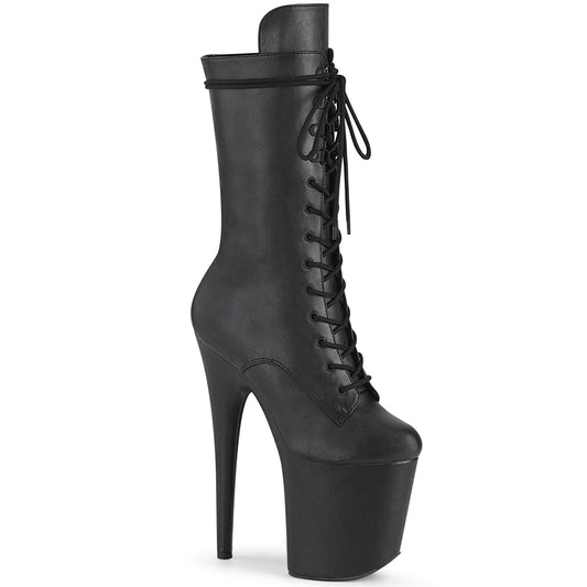 8" Heel, 4" PF Lace-Up Front Mid Calf Boot, Side Zip (Pleaser FLAM1050WR/BPU/M)