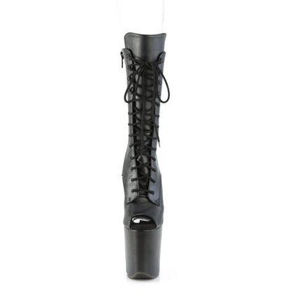*8" Heel, 4" PF Peep Toe Lace-Up Mid Calf Boot, Side Zip (Pleaser FLAM1051WR/BPU/M)