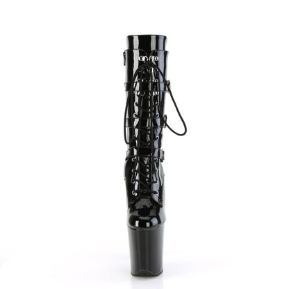 8" Heel, 4" PF Lace-Up Buckled Mid-Calf Boot, Side Zip (Pleaser FLAM1053/B/M)