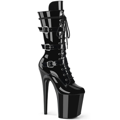 8" Heel, 4" PF Lace-Up Buckled Mid-Calf Boot, Side Zip (Pleaser FLAM1053/B/M)