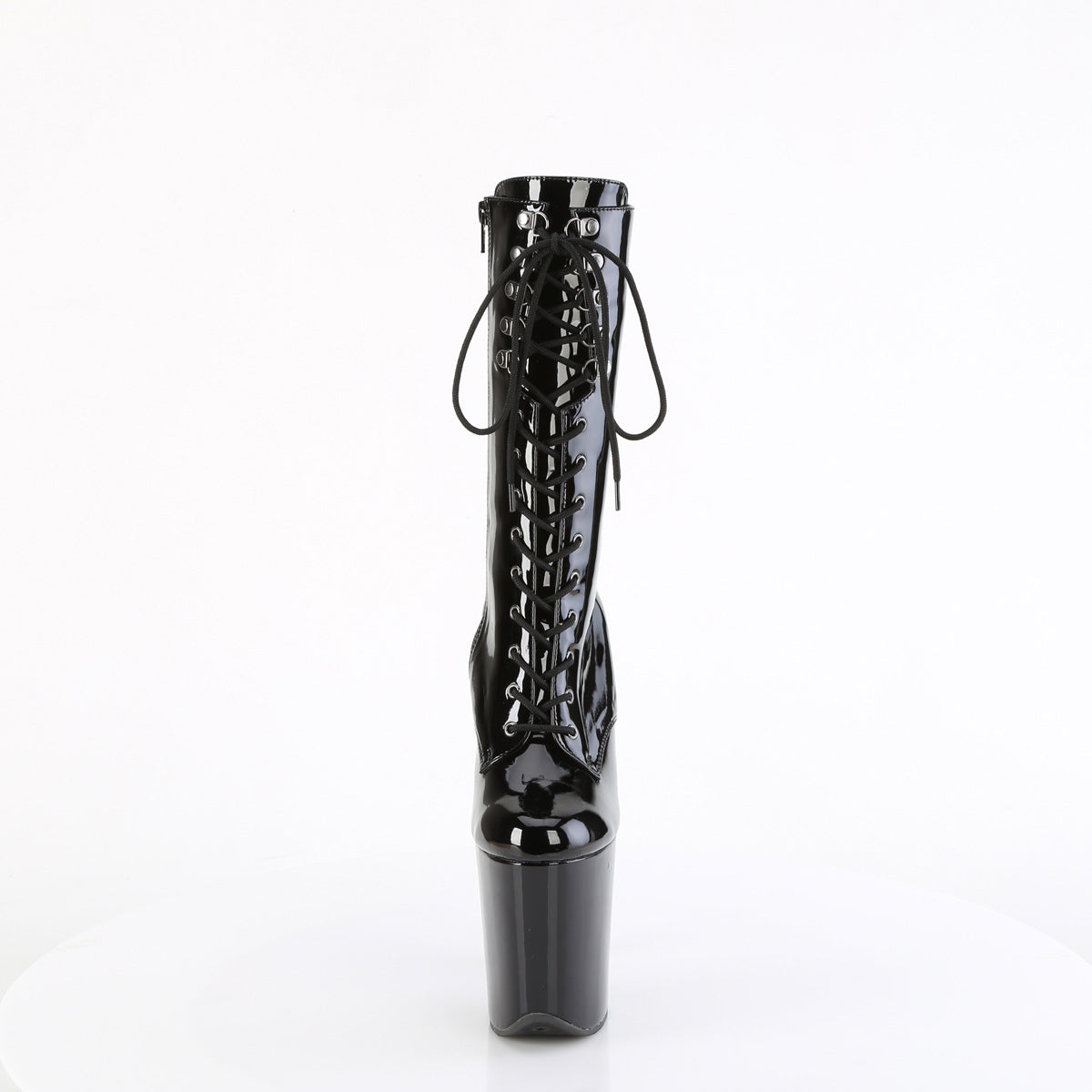 8" Heel, 4" PF Lace-Up Front Mid Calf Boot, Side Zip (Pleaser FLAM1054/B/M)