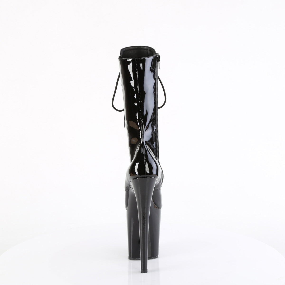 8" Heel, 4" PF Lace-Up Front Mid Calf Boot, Side Zip (Pleaser FLAM1054/B/M)