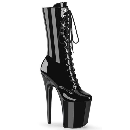 8" Heel, 4" PF Lace-Up Front Mid Calf Boot, Side Zip (Pleaser FLAM1054/B/M)