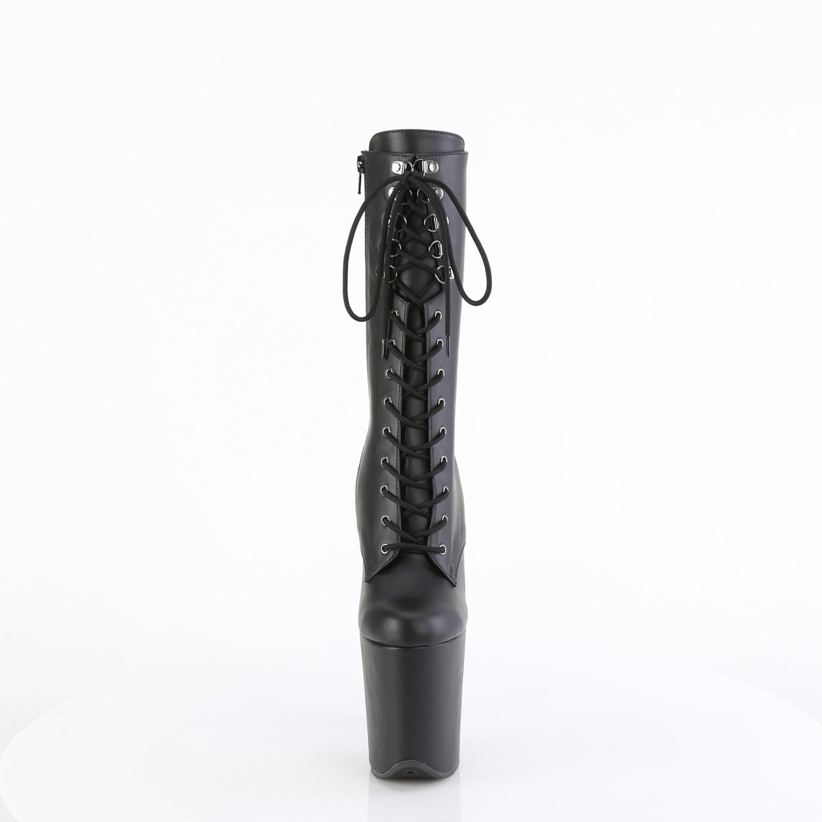 8" Heel, 4" PF Lace-Up Front Mid Calf Boot, Side Zip (Pleaser FLAM1054/B/M)
