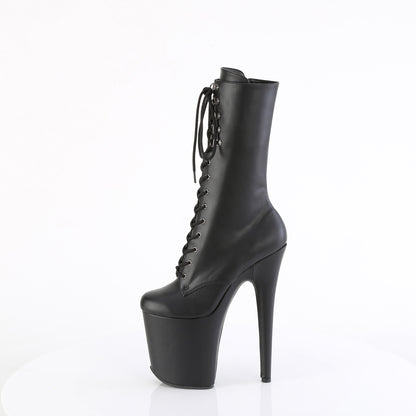 8" Heel, 4" PF Lace-Up Front Mid Calf Boot, Side Zip (Pleaser FLAM1054/B/M)