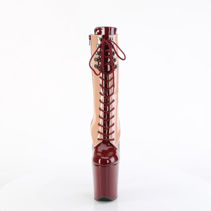 *8" Heel, 4" PF Two Tone Lace-Up Mid Calf Boot, Side Zip (Pleaser FLAM1054DC/BH-BY/M)