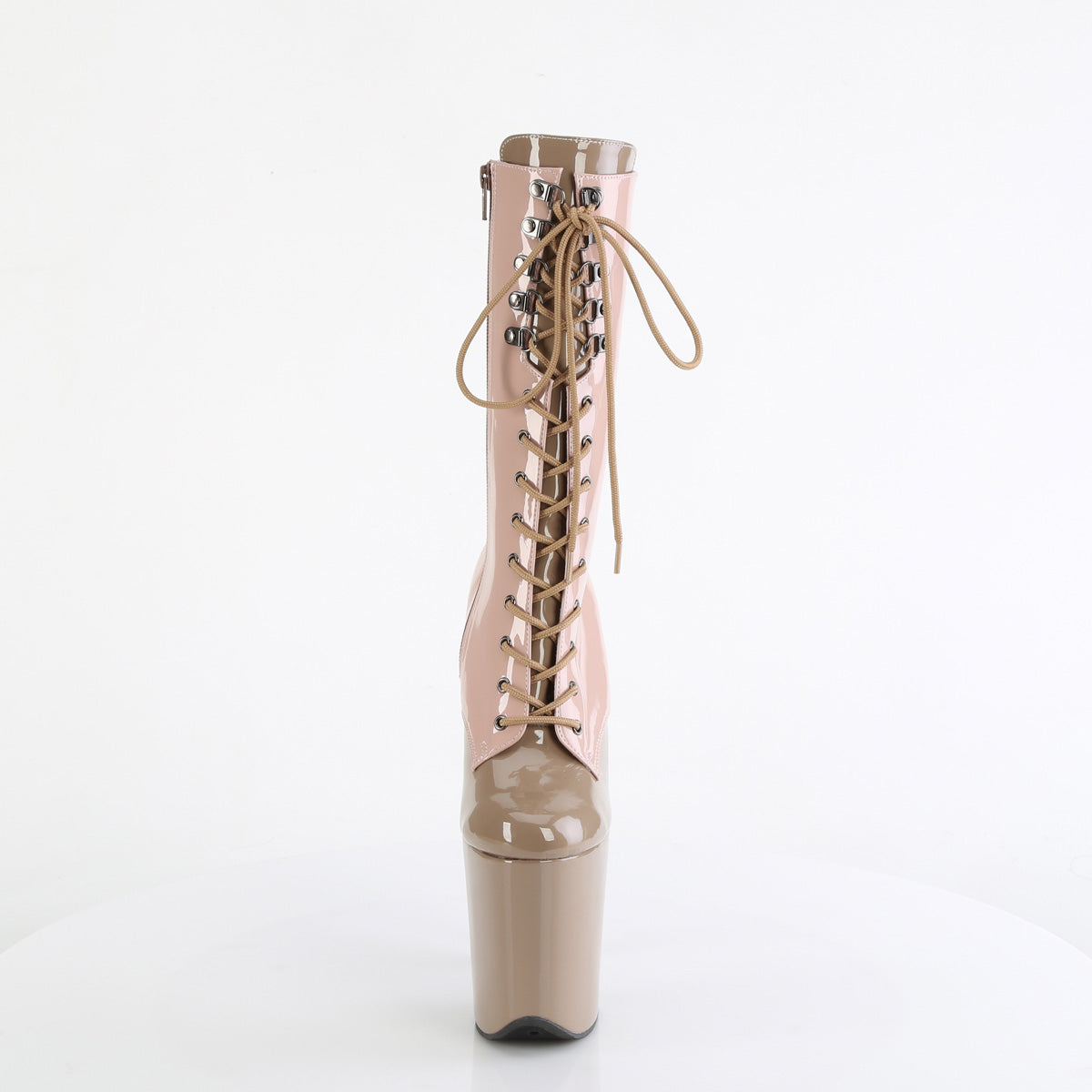 *8" Heel, 4" PF Two Tone Lace-Up Mid Calf Boot, Side Zip (Pleaser FLAM1054DC/BH-BY/M)