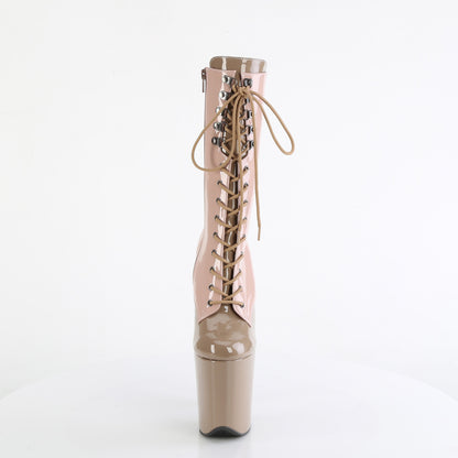 *8" Heel, 4" PF Two Tone Lace-Up Mid Calf Boot, Side Zip (Pleaser FLAM1054DC/BH-BY/M)