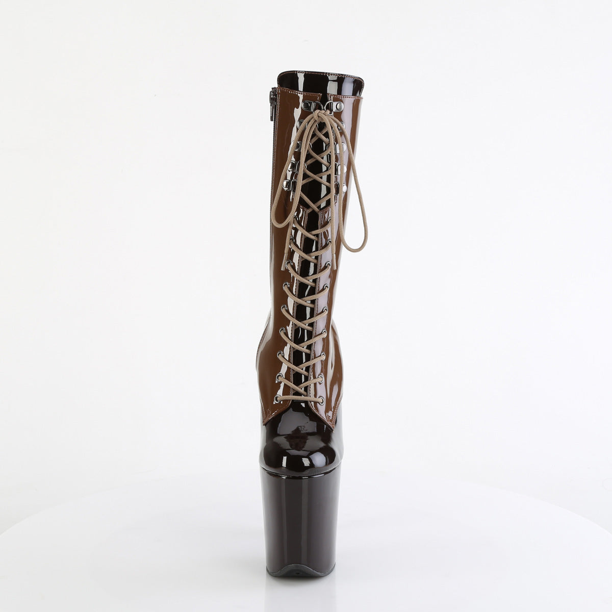 *8" Heel, 4" PF Two Tone Lace-Up Mid Calf Boot, Side Zip (Pleaser FLAM1054DC/BH-BY/M)
