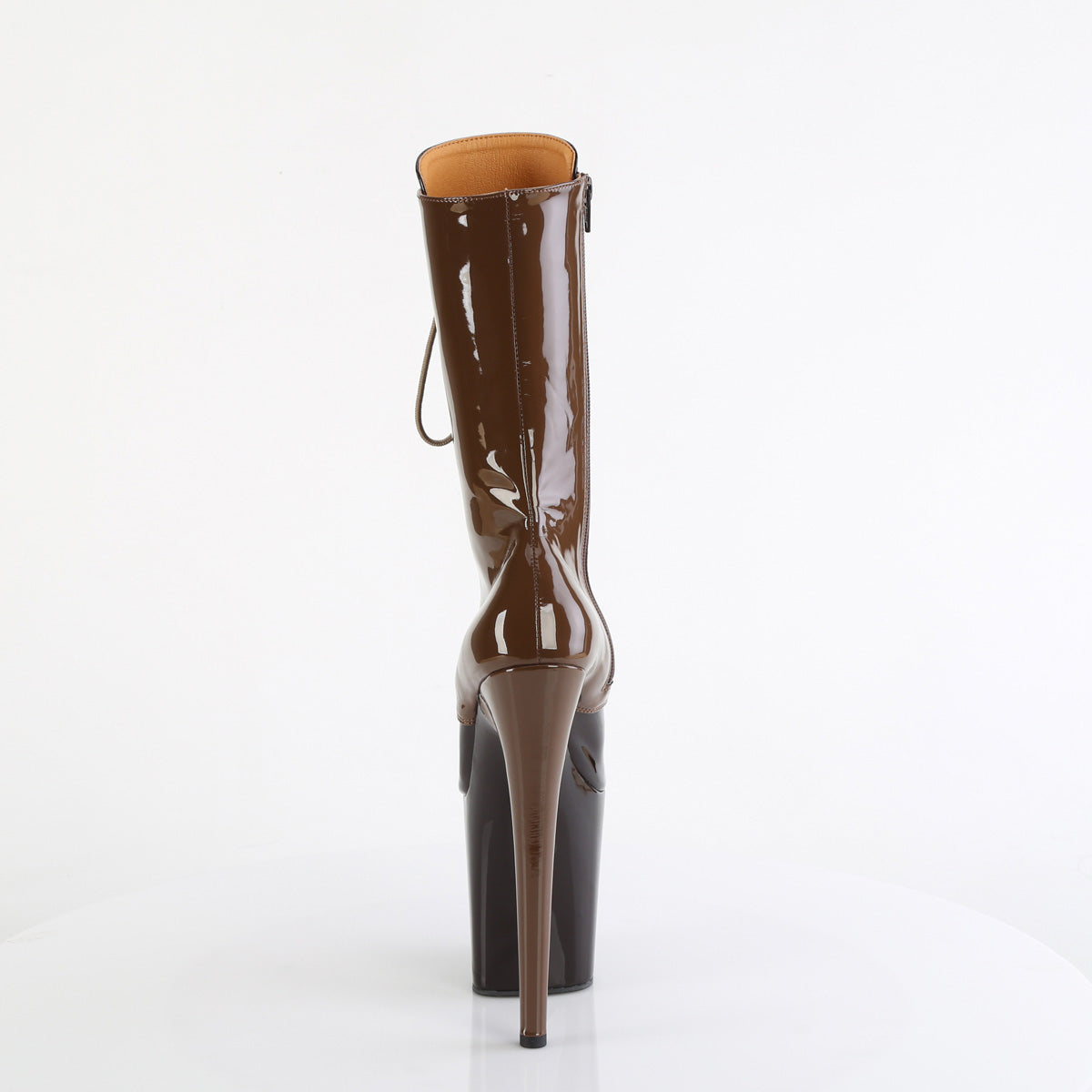 *8" Heel, 4" PF Two Tone Lace-Up Mid Calf Boot, Side Zip (Pleaser FLAM1054DC/BH-BY/M)