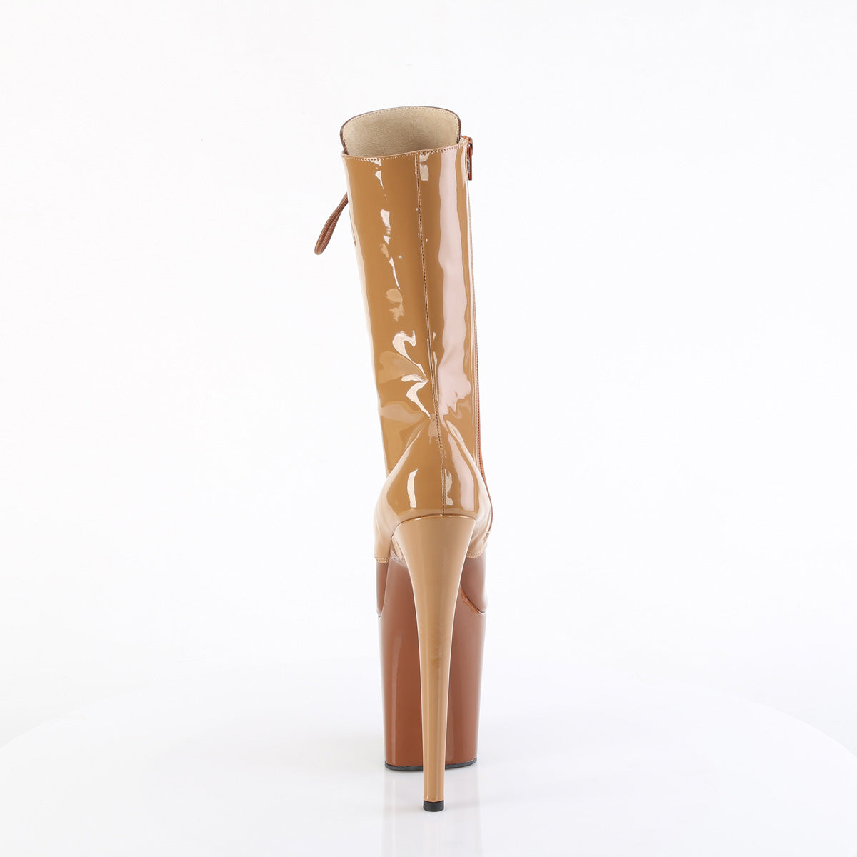 *8" Heel, 4" PF Two Tone Lace-Up Mid Calf Boot, Side Zip (Pleaser FLAM1054DC/BH-BY/M)