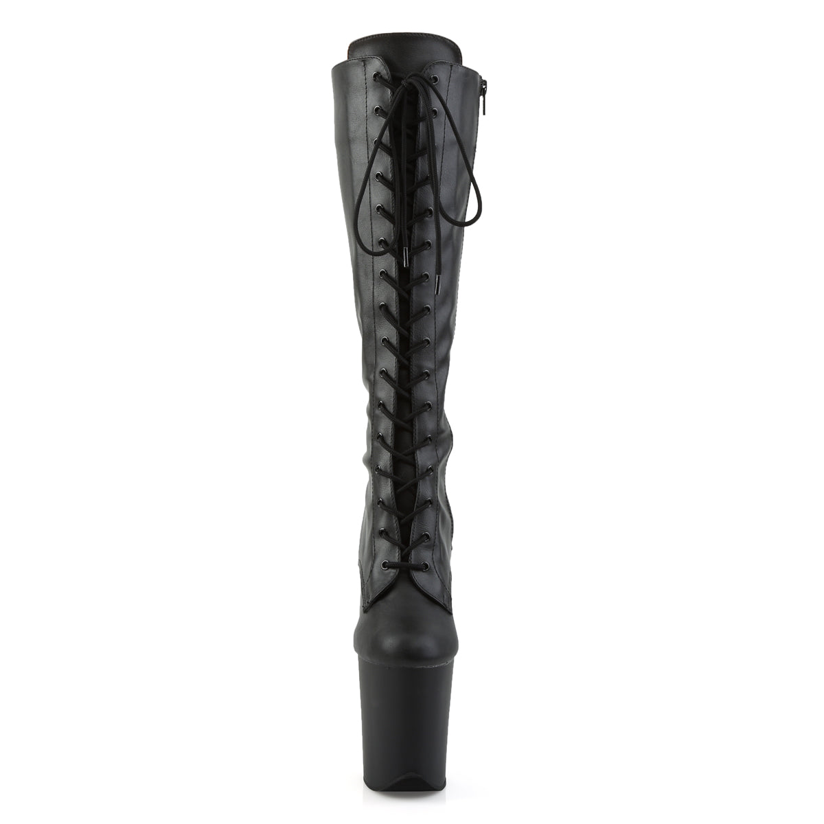 8" Heel, 4" PF Lace-Up Stretch Knee Boot, Side Zip (Pleaser FLAM2023/B/M)