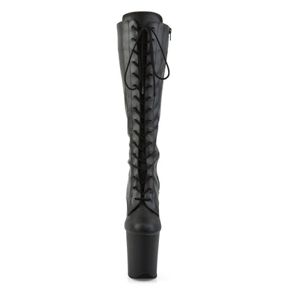 8" Heel, 4" PF Lace-Up Stretch Knee Boot, Side Zip (Pleaser FLAM2023/B/M)